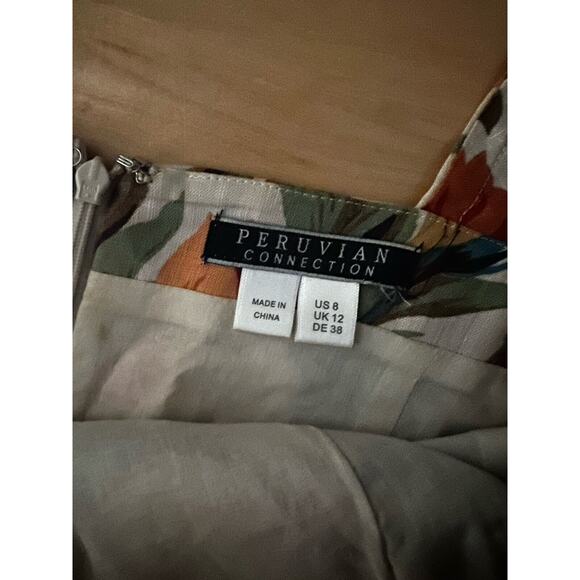 Peruvian Connection Linen Tropical Floral Printed Sleeveless Dress 8 - Picture 3 of 4